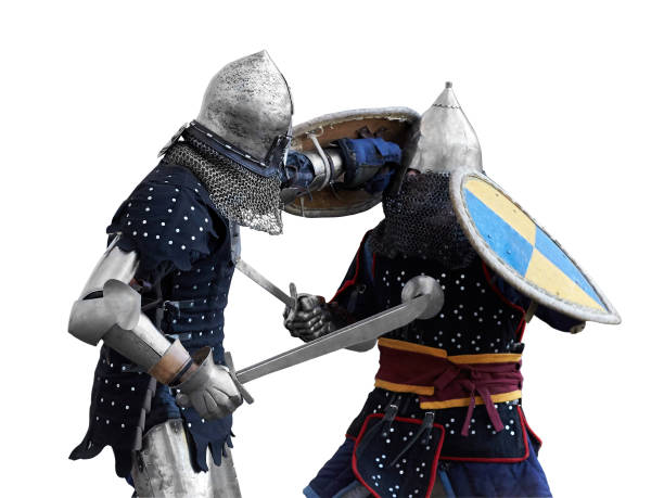 istock Two knights or vikings compete in a tournament. 1064058216