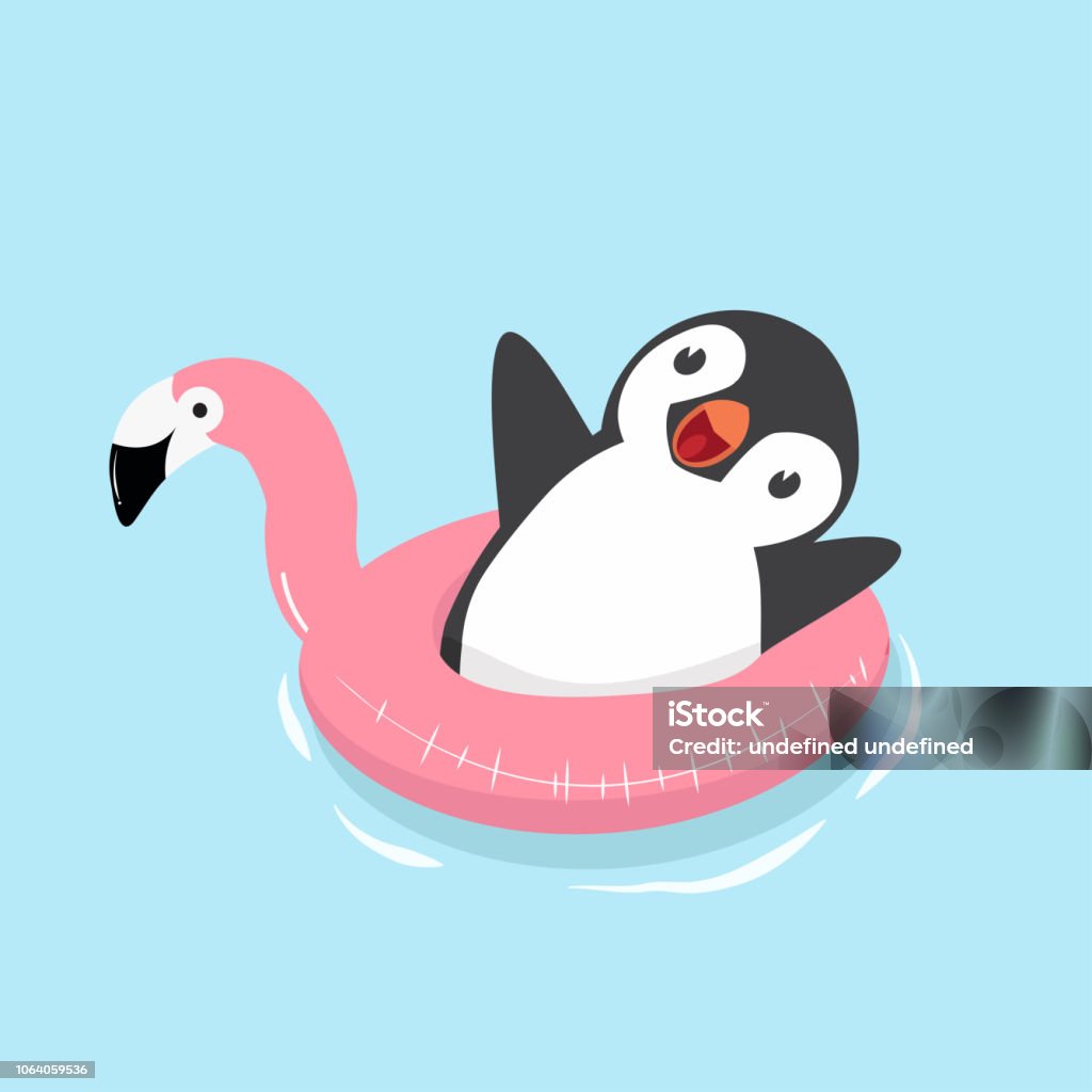 Chim Cánh Cụt Dễ Thương Với Phao Hồng Hạc Hình minh họa Sẵn có ...