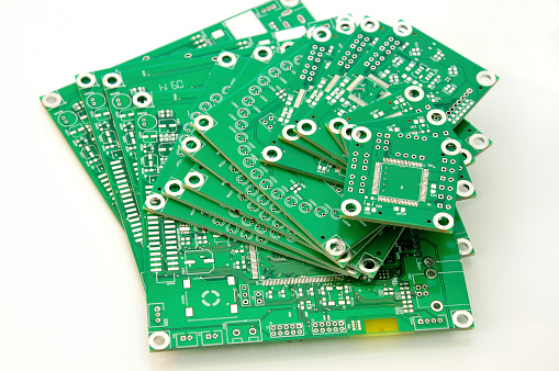 Stack of different size electronic PCBs. Taken with a Nikon D90 camera.