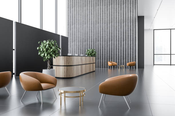 istock Perspective of office reception and lounge area 1064061790