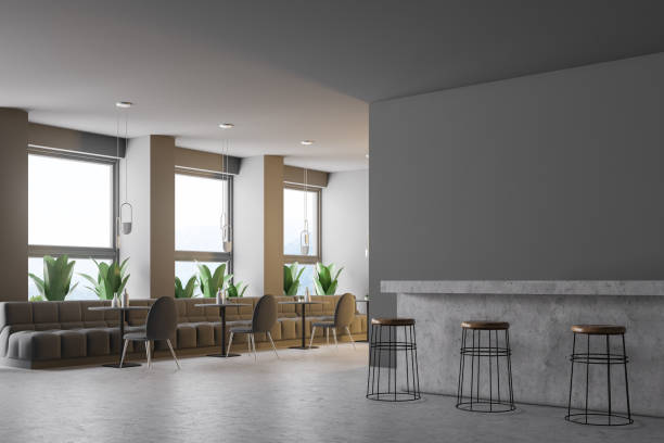 istock Gray retro bar corner with marble bar 1064065488