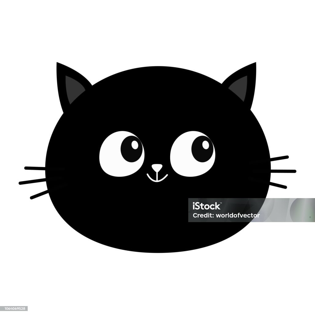 Black Cat Head Round Face Icon Cute Cartoon Character Kitty Whisker Baby  Pet Collection Funny Kitten White Background Isolated Flat Design Stock  Illustration - Download Image Now - iStock