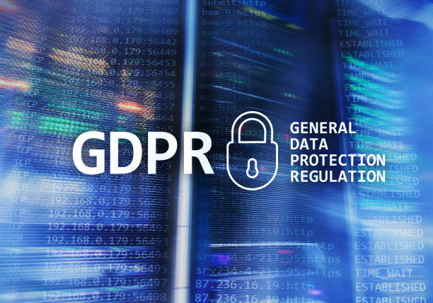 istock GDPR, General data protection regulation compliance. Server room background. 1064069566