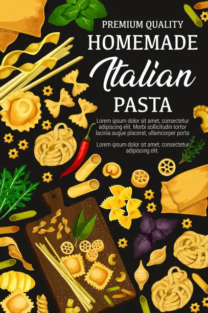 Vector illustration of Homemade Italian pasta and herbs, vector