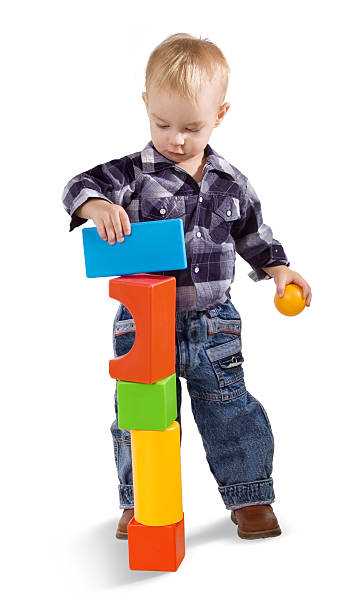 child with cubes stock photo