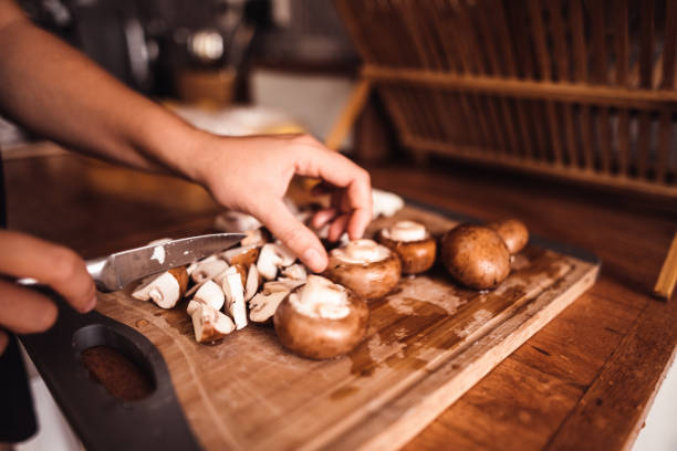 chopping the mushrooms at home