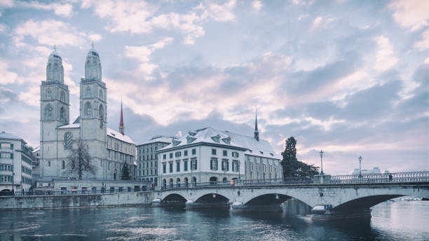 Winter landscape of Zurich with lake, Switzerland