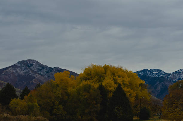 Morning sunlight peeks over a mountain ridge as the Provo river flows through Provo Canyon in Utah.