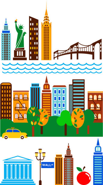 ilustraciones, imágenes clip art, dibujos animados e iconos de stock de nueva york - new york city skyline bridge brooklyn