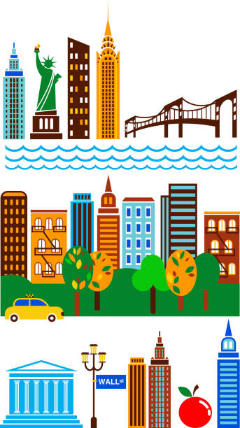 ilustrações, clipart, desenhos animados e ícones de nova york - new york city skyline bridge brooklyn