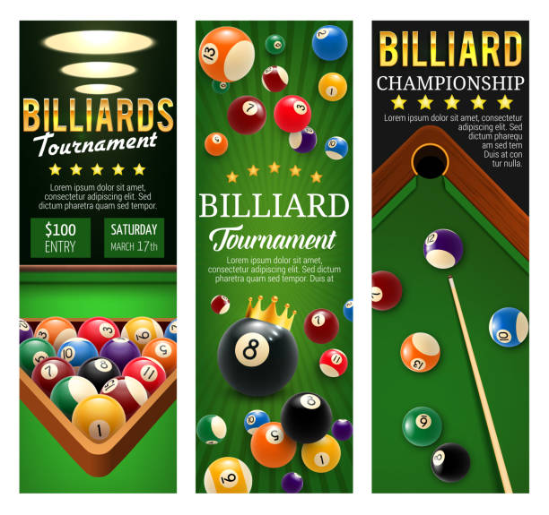ilustrações de stock, clip art, desenhos animados e ícones de billiards club championship and tournament banners - sala de bilhar ilustrações
