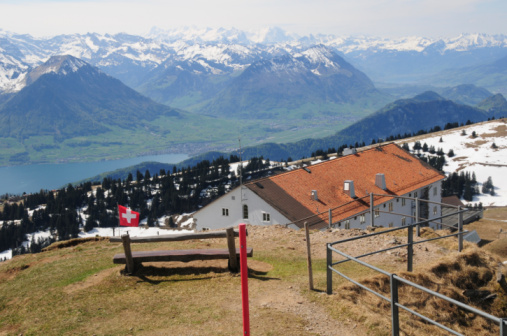 Alpine mountain village and lake from Rigi switzerland