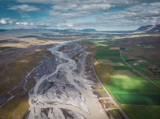 istock Long snow hills in Iceland top view 1064094026