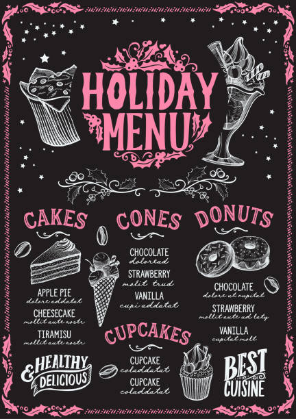 bildbanksillustrationer, clip art samt tecknat material och ikoner med jul menyn mall för dessert restaurang. - julfika