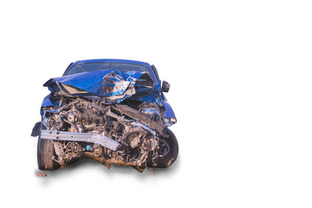 istock Isolate front car blue , which bumpers demolished in the accident problem, collided with other cars severely,Car crash from car accident on the road in a city wait insurance. 1064098008