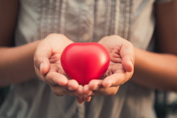 istock Woman hands holding red heart to giving someone 1064098430