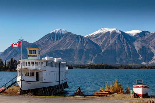 September 16 2018 Atlin Canada. Old historic  boat  of the Gold Rush in Atlin British Columbia Canada.