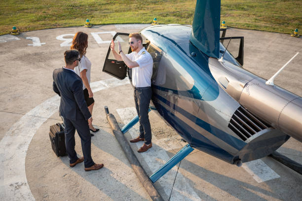 istock Elevated view of helicopter passengers about the board 1064106282