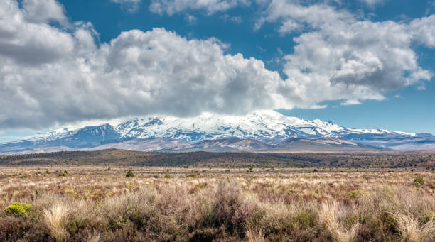 istock Snowy peak of Mount Ngauruhoe  under a blue sky 1064106462