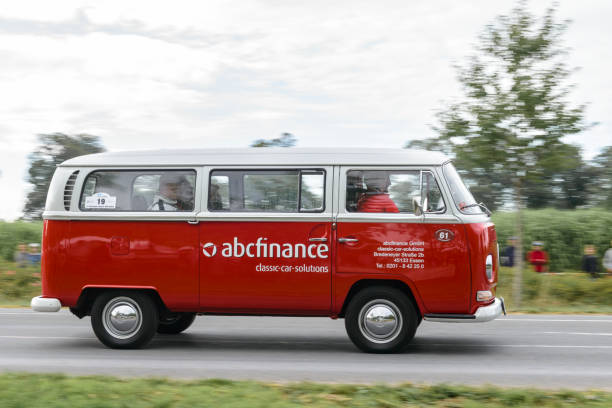Volkswagen Type 2 (T1) Transporter  Kombi or Microbus doing a demonstration drive during the 2017 Classic Days event at Schloss Dyck. The Volkswagen Transporter is a popular van to use as a camper and was delivered originally as a camper van, but many have been converted later. .