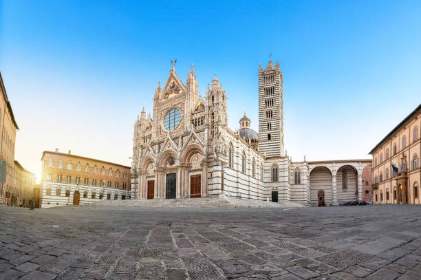 duomo di siena all'alba, italia - cattedrale foto e immagini stock