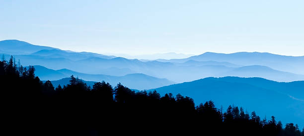 montanhas panorâmica efeito smoky - blue ridge mountains appalachian mountains appalachian trail forest imagens e fotografias de stock