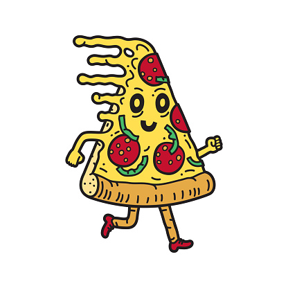 Slice of pizza running. Vector illustration. Vector EPS 10, HD JPEG 4000 x 4000 px