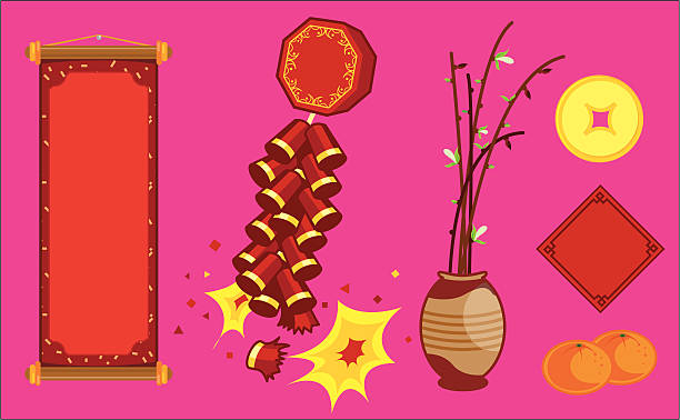 Chinese New Year Items  chinese yuan coin stock illustrations