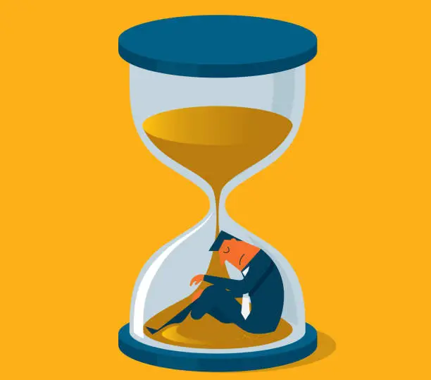 Vector illustration of Time pressure - Hourglass - Businessman