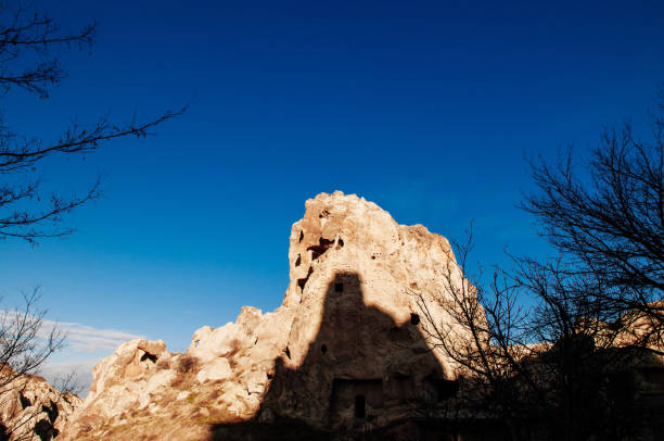 Exotic ancient Nunnery inside volcanic rock landscape at Goreme Open air museum, Cappadocia, Turkey