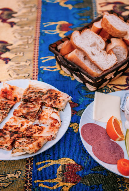 istock Turkish breakfast Gozleme with herb and cheese 1064131492