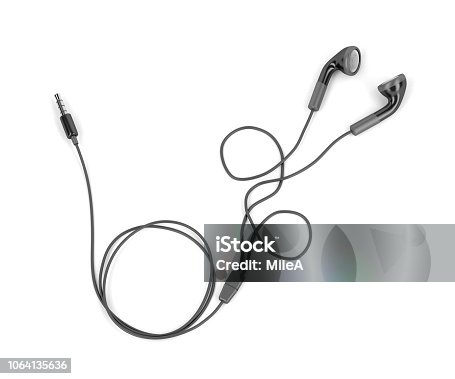 istock Black wired earphones 1064135636