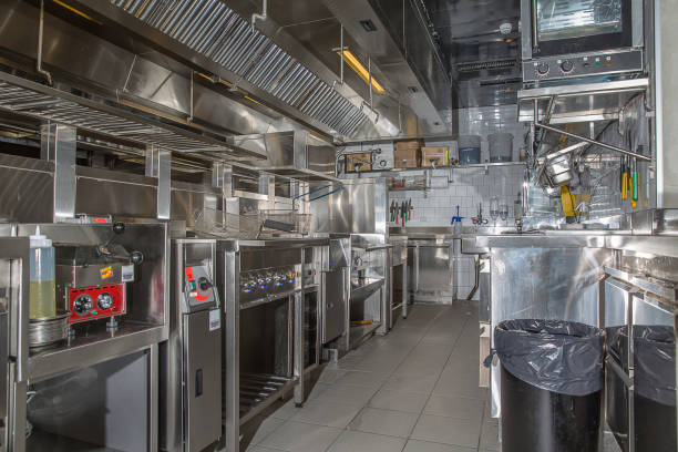 istock Professional kitchen, view counter in steel 1064136350