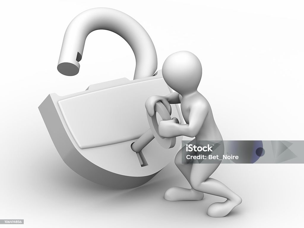 Man with lock. 3d  Adult Stock Photo