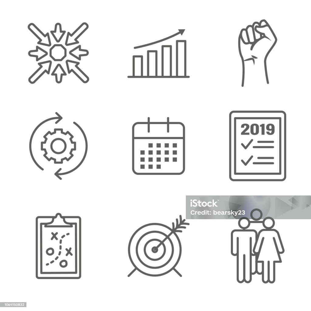 2019 SMART Goals Vector graphic with Smart goal keywords 2019 SMART Goals Vector graphic w various Smart goal keywords Icon Symbol stock vector
