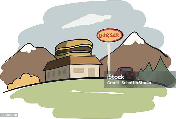 Burger Restaurant Stock Illustration - Download Image Now - Drive In Restaurant, Fast Food Restaurant, Parking Lot