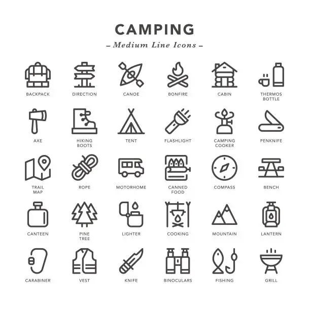 Vector illustration of Camping - Medium Line Icons