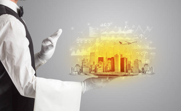 istock Waiter serving big city on tray 1064156334