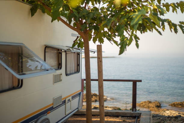 istock Caravan in camping ground on seaside. 1064156468