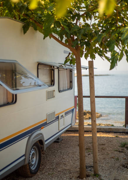 istock Caravan in camping ground on seaside. 1064156612