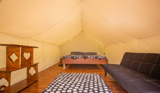 istock Glamping interior in Adrenaline Check eco camp in Slovenia. 1064157858