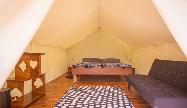 istock Glamping interior in Adrenaline Check eco camp in Slovenia. 1064158142