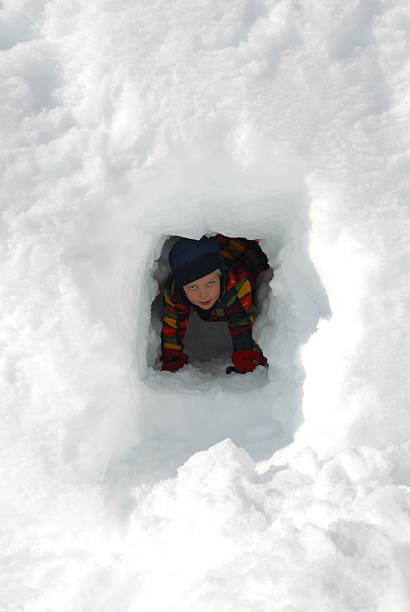 istock Young boy looking out from a snow cave 106416120