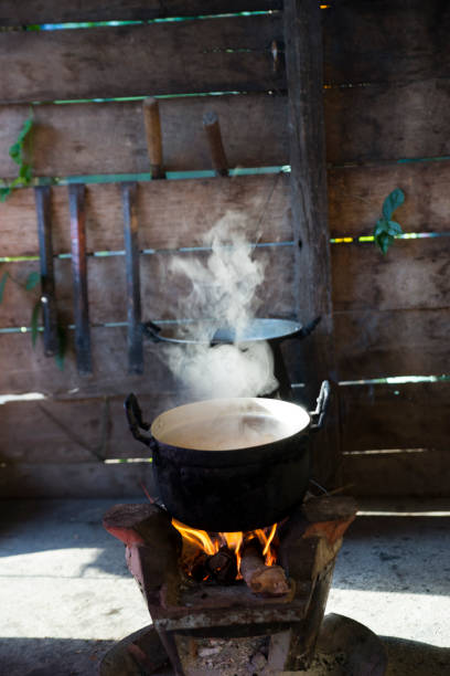 istock Old vintage pot on wood burning stove. 1064162002