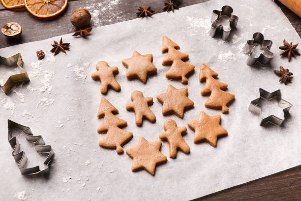istock Christmas cookies. Sweet figures from dough, ready for baking 1064162228