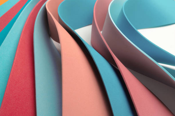 istock Curved elements on white background, colorful wavy stripes 1064168746