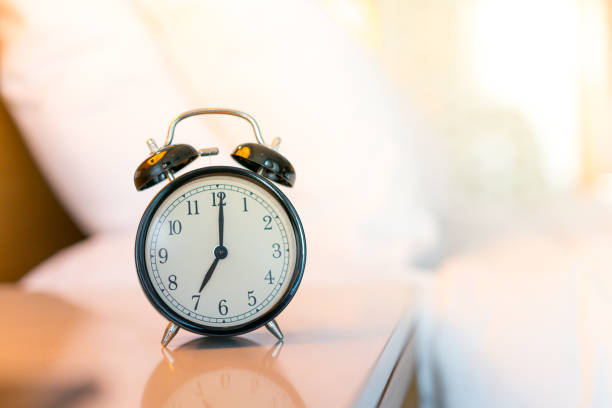 istock Metal Alarm clock on white bedroom 1064169492