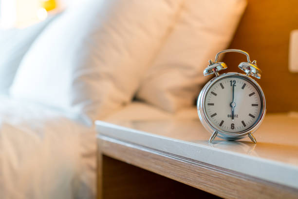 istock Metal Alarm clock on white bedroom 1064169820