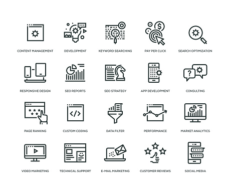Search Engine Optimization and Development Icons - Line Series
