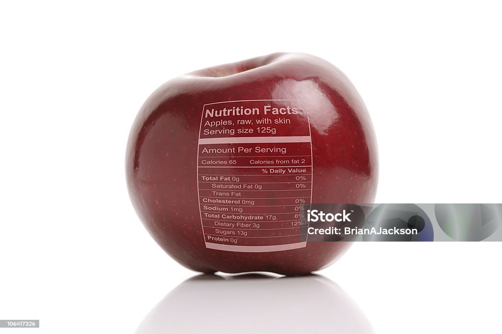 Apfel mit nutriton Fakten - Lizenzfrei Lebensmitteletikett Stock-Foto